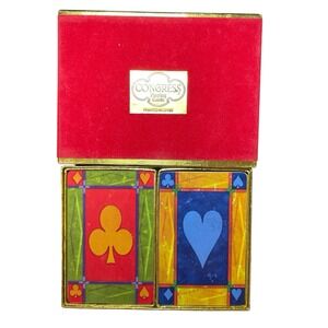 Vintage Congress Playing Cards Two Decks Printed in Spain Red‎ Velvet Case